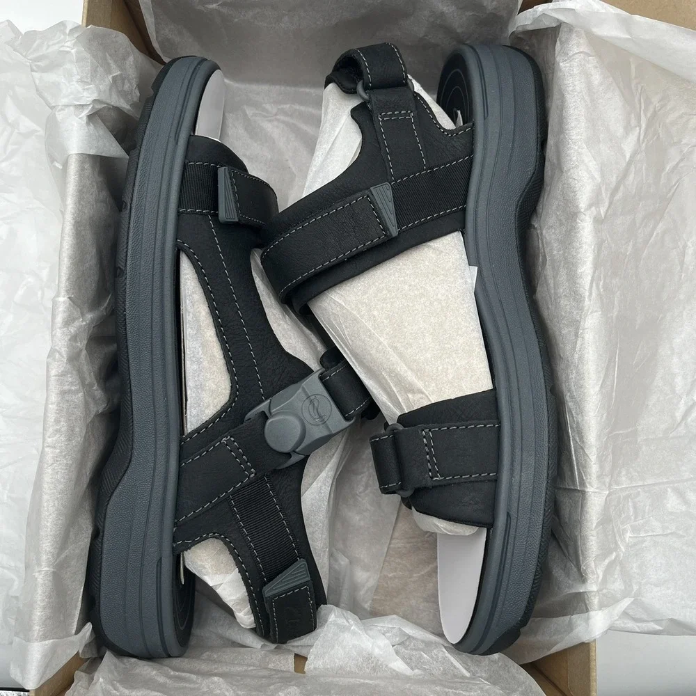 Clarks Mens Saltway‎ Trail Leather Sandal Size 11 Solid Black Adjustable Sporty